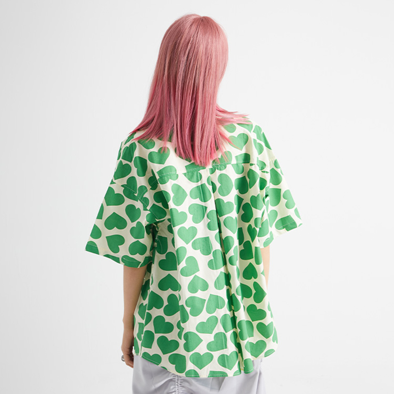 Full Screen Love Blouse Women's Summer Laple Large Size Single Breasted Short Sleeve Shirt Female Tide 5E113 210427