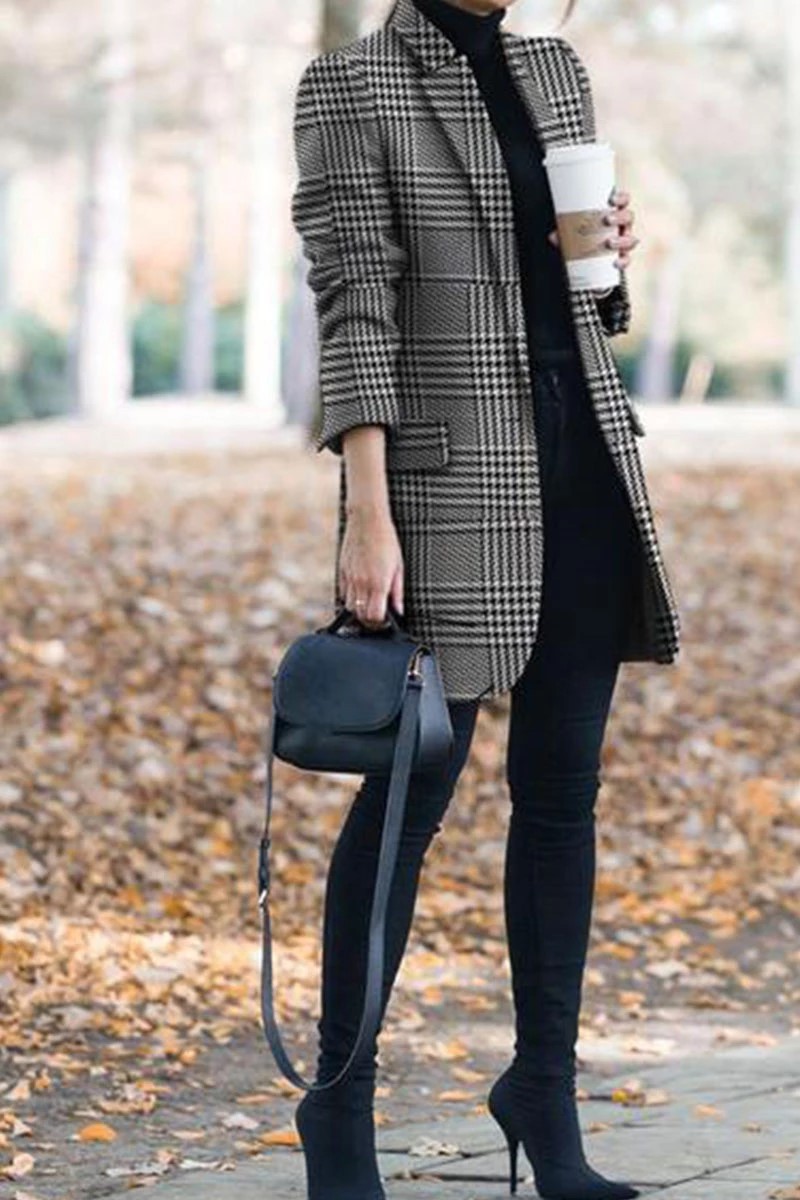 Women Blazer Long Sleeve Ladies Plaid Coat Fashon Women's Slim Suit Jacket Loose Woman Autumn 210524