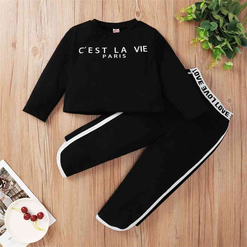 Winter Children Sets Casual Long Sleeve O Neck Letter T-shirt Black Trousers Cute 2Pcs Girls Clothes 3-10T 210629
Winter Children Sets Casual Long Sleeve O Neck Letter T-shirt Black Trousers Cute 2Pcs Girls Clothes 3-10T 210629