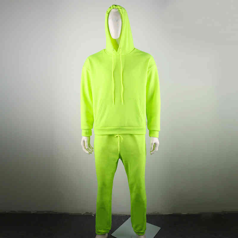 New Tracksuit for Men 2 Sets Fashion Hooded + Pants Men's Sportswear Hoodie Spring and Autumn Neon Green Mens Hoodies Sweatpants 201130