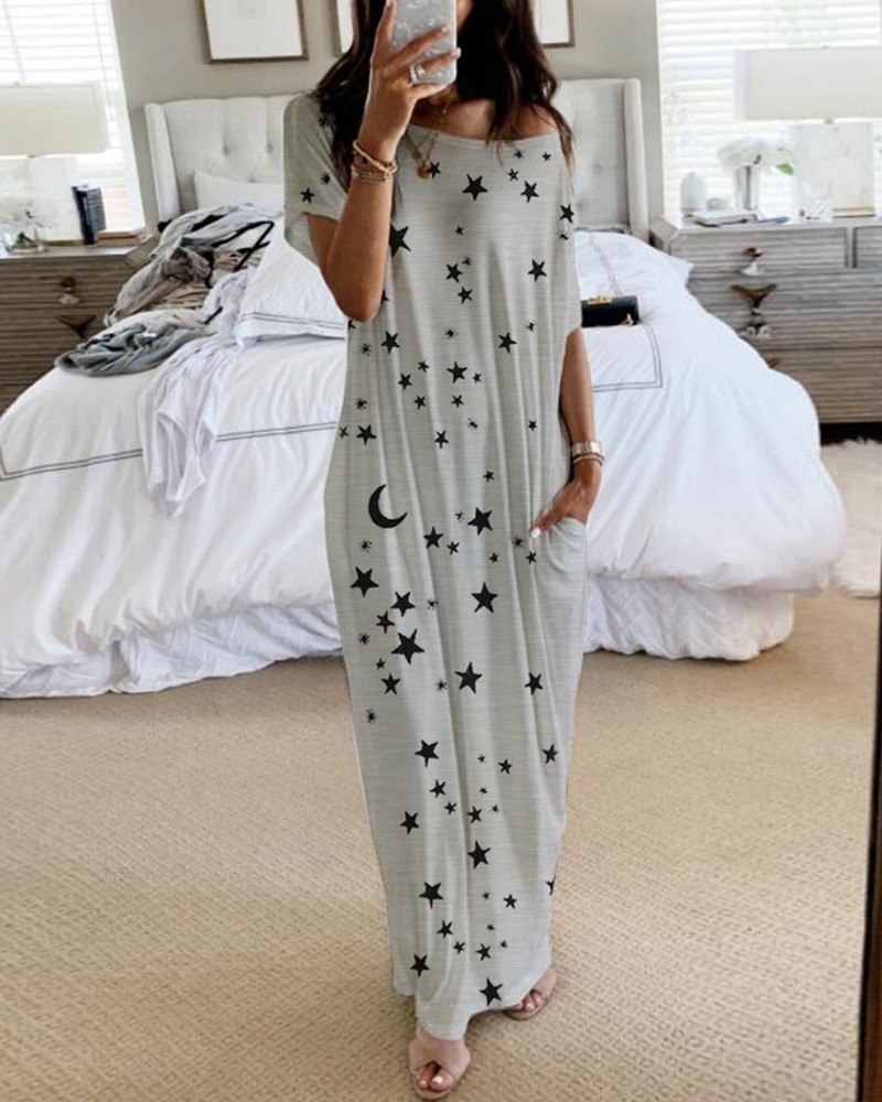 Women Dress Short Sleeve Printing Long Dresses Plus Size Pink White Black Summer Clothes 210513
