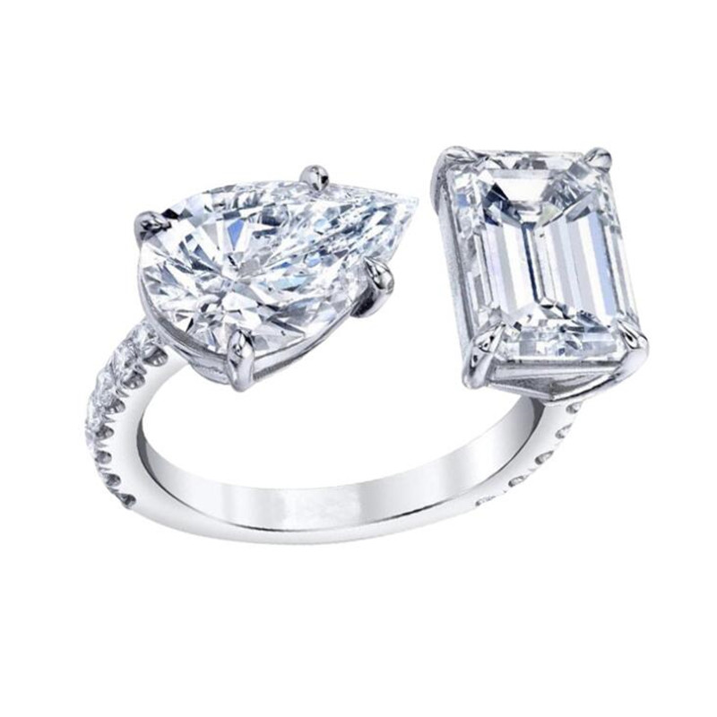 Choucong Brand Wedding Rings Simple Fashion Jewelry Ins Top Sell 925 Sterling Silver Pear White Topaz CZ Diamond Gemstones Square Women Band Open Addj