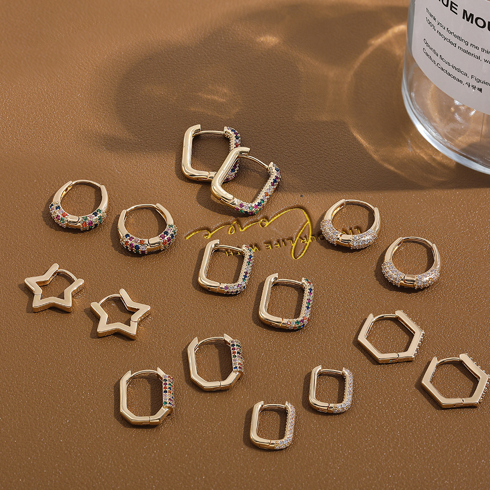 Minimalist Geometric Square Crystal Small Hoop Earrings for Women Fashion Gold Color Metal Earring Ear Buckle Jewelry