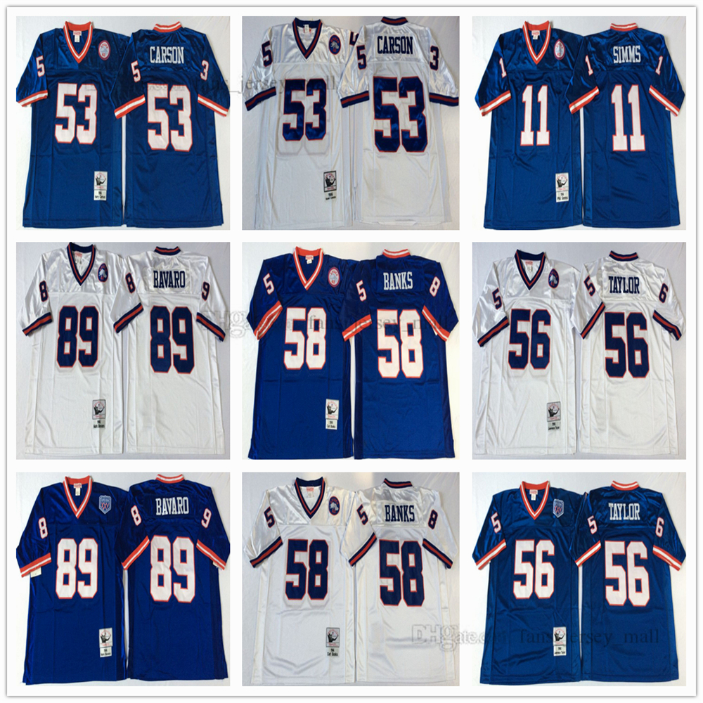 NCAA Football Vintage 56 Lawrence Taylor Jersey 89 Mark Bavaro 11 Phil Simms Jersey 53 Harry Carson 58 Carl Banks Men Blue White, Same as picture
NCAA Football Vintage 56 Lawrence Taylor Jersey 89 Mark Bavaro 11 Phil Simms Jersey 53 Harry Carson 58 Carl Banks Men Blue White, Same as picture