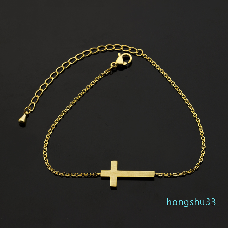 Gold Color Christian Cross Charm Jesus Bracelets For Women Gift Stainless Steel Chain Vintage Jewelry 2017