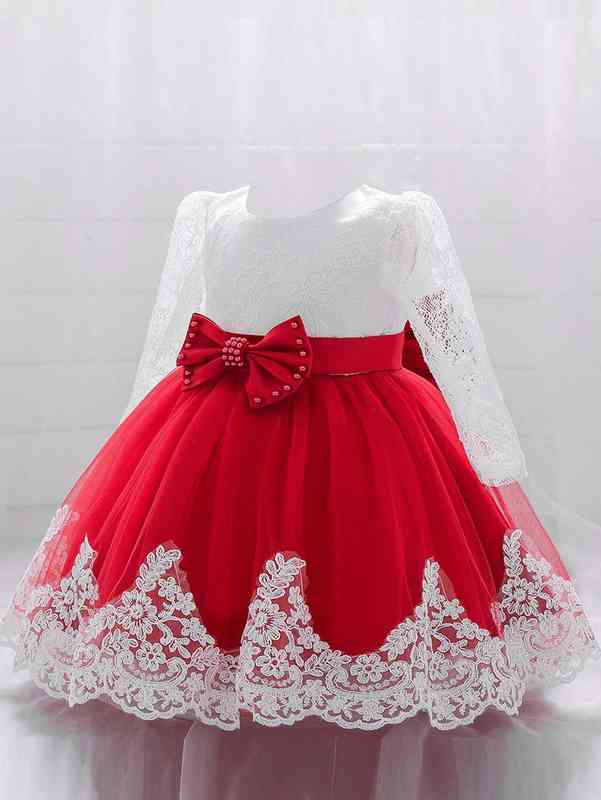 Baby Girl Lace Panel Bow Gown Dress SHE