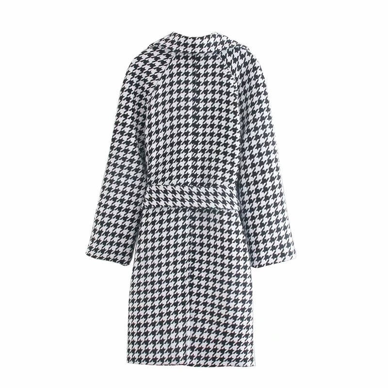 fashion houndstooth women coats autumn bow belt ladies jackets casual female long loose gilrs chic jacket 210430