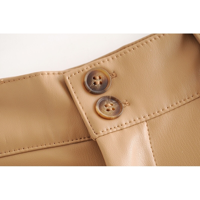 Autumn Vintage PU Leather Harem Pants Mum Streetwear Woman High Waist Long Cuff Roll up Trousers Loose 210429