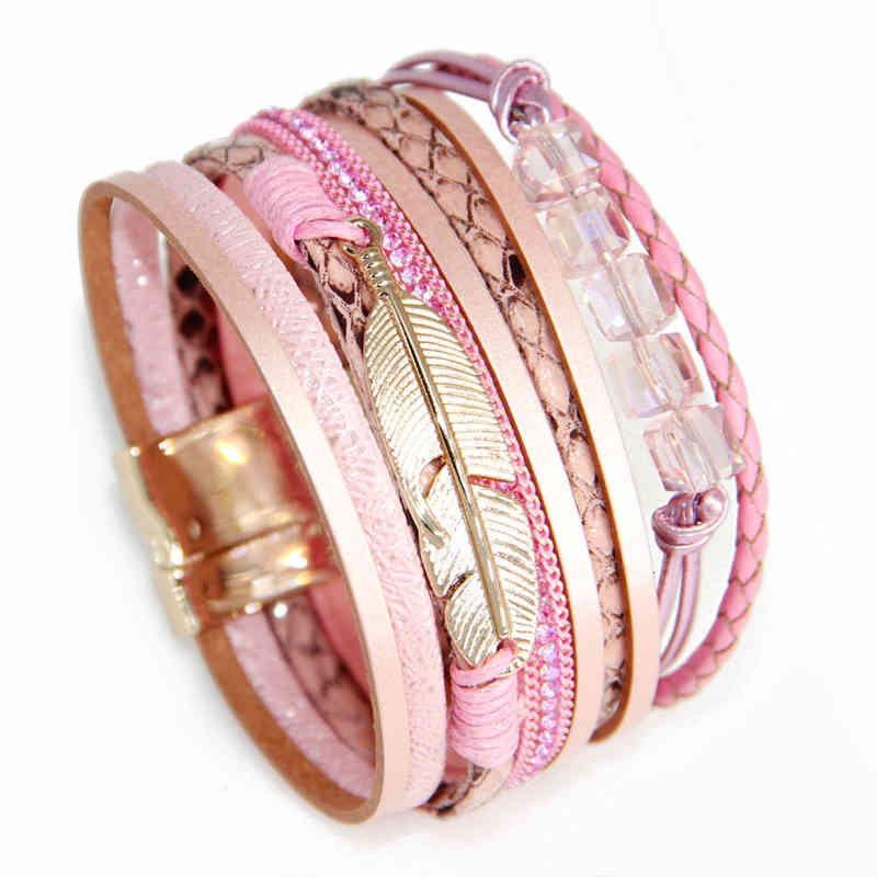 Bangle Charm Bracelets 2021 Style Women's Beaded Fashion Alloy Feather Multicolor Jewelry