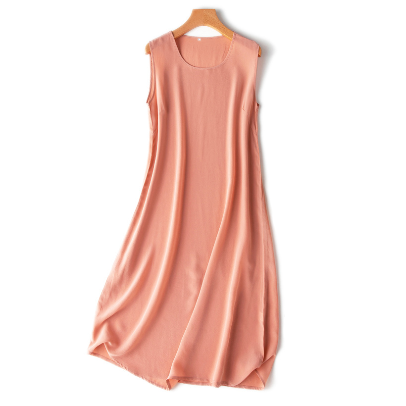 SuyaDream Woman Mini Dress 100%Silk Crepe Solid A line Sleeveless O neck Tank Dresses Spring Summer Chic Dress 210409