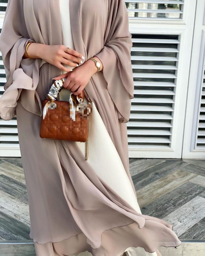 Solid Open Abaya Kimono Dubai Turkey Kaftan Muslim Cardigan Abayas Dresses For Women Casual Robe Femme Caftan Islam Clothing Ethnic