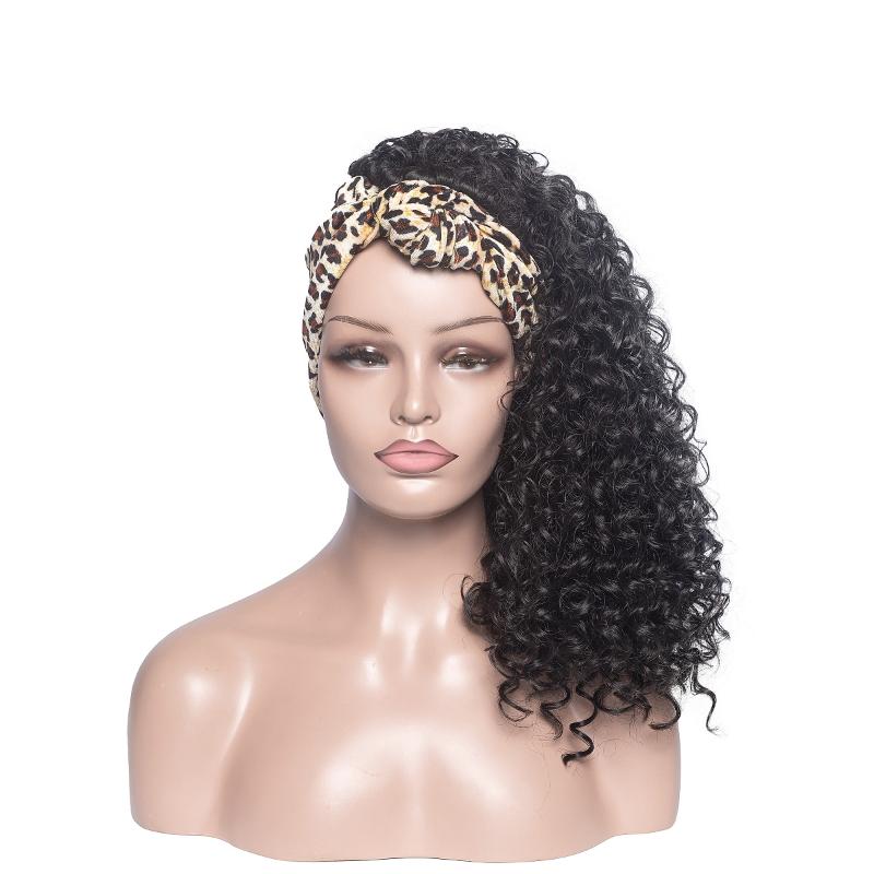 Synthetic Wigs Afro Kinky Curly Head Band For Black Women Scarf Short Wig Natural Heat Resistant Cosplay Headwrap