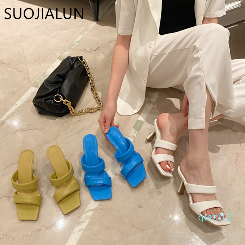 SUOJIALUN 2021 Summer Women Slipper Thin High Heel Elegant Sandals Shoes Brand Design Outdoor Leisure Slides Flip Flop Mujer C0128, Blue
SUOJIALUN 2021 Summer Women Slipper Thin High Heel Elegant Sandals Shoes Brand Design Outdoor Leisure Slides Flip Flop Mujer C0128, Blue