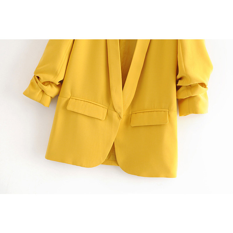 autumn candy color flip leader fold thin casual jacket female Yellow red casual holiday women's coat Simple 210507