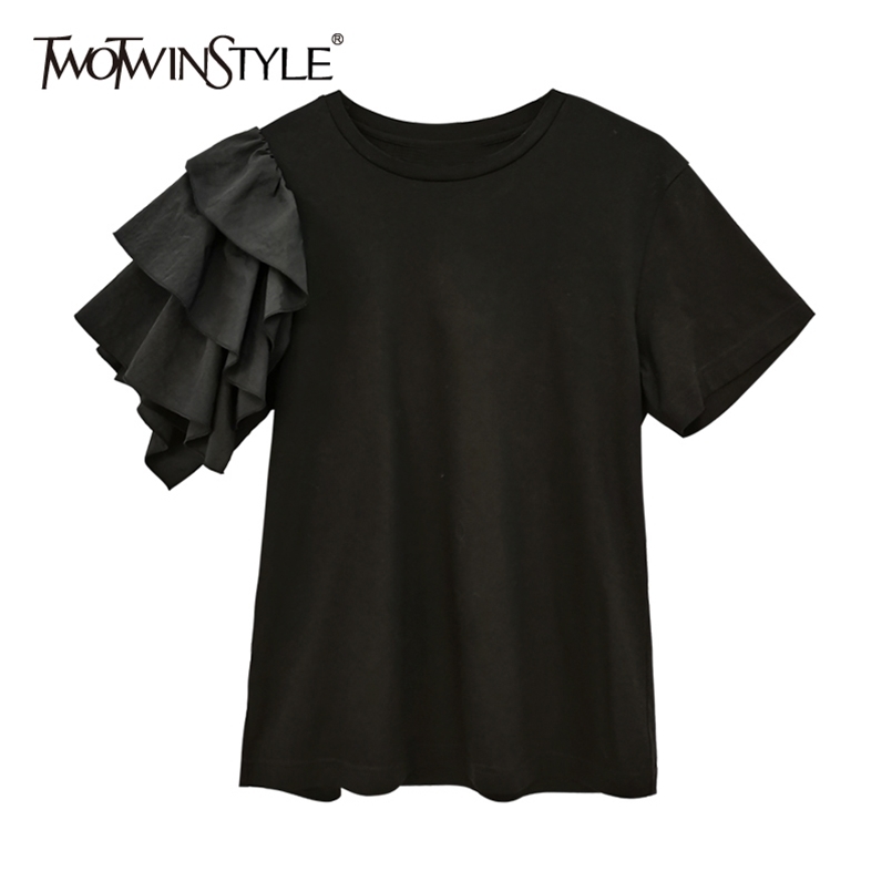 Black Joker Tops For Women O Neck Short Sleeve Patchwork Ruffle Casual T Shirt Female Summer Fashion Clothing 210524
Black Joker Tops For Women O Neck Short Sleeve Patchwork Ruffle Casual T Shirt Female Summer Fashion Clothing 210524