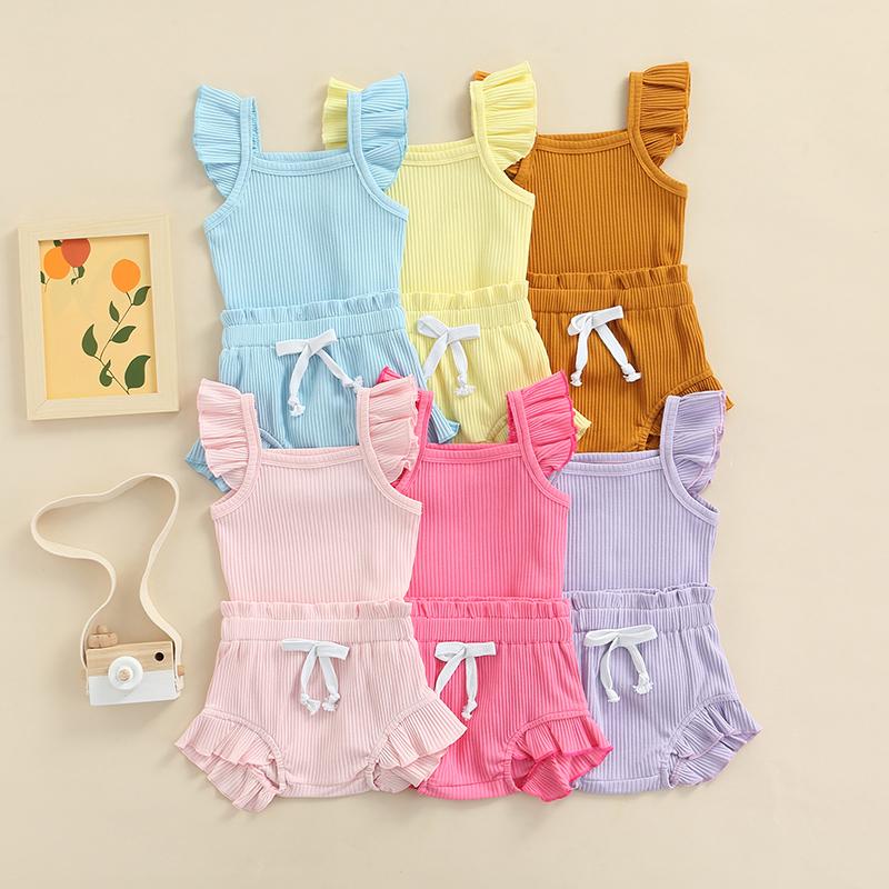 Clothing Sets 0-24 Months Born Girl Two-piece Outfits, Solid Color Flying Sleeve Romper + Elastic Drawstring Short Pants, White 
Clothing Sets 0-24 Months Born Girl Two-piece Outfits, Solid Color Flying Sleeve Romper + Elastic Drawstring Short Pants, White
