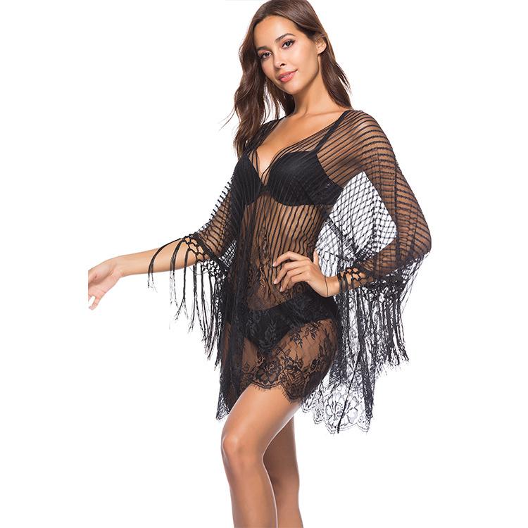 Sexy Transparent Fringed Chiffon Bikini Beach Biouse Sunscreen With Flower Patterns In Black And White Sarongs
Sexy Transparent Fringed Chiffon Bikini Beach Biouse Sunscreen With Flower Patterns In Black And White Sarongs
