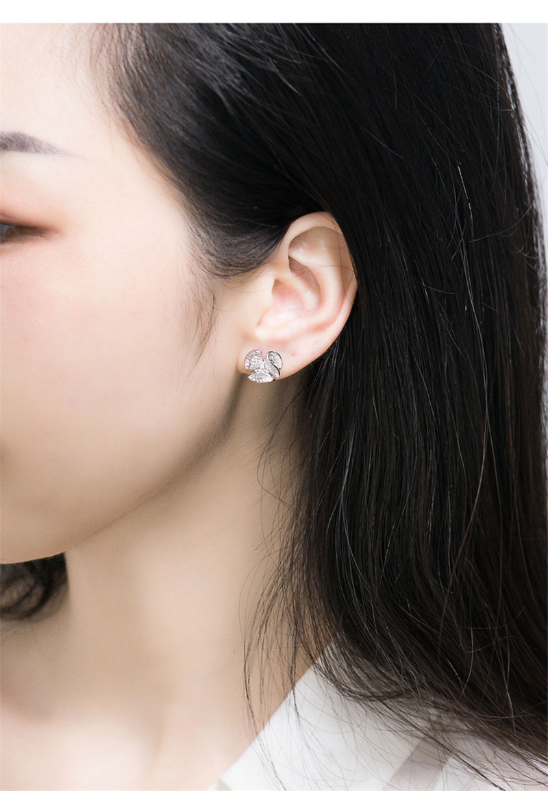 Charm Flower Pave Diamond cz Stud Earring original 925 sterling silver Bijou Party Wedding Earrings for Women Bridal Jewelry
