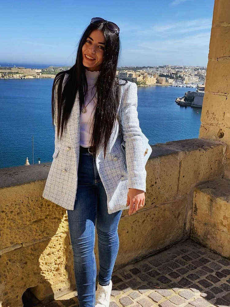 Stylish Chic Blue Tweed Jacket Women Fashion Turn-down Collar Double Breasted Pockets Coat Female Casual Outerwear 211105