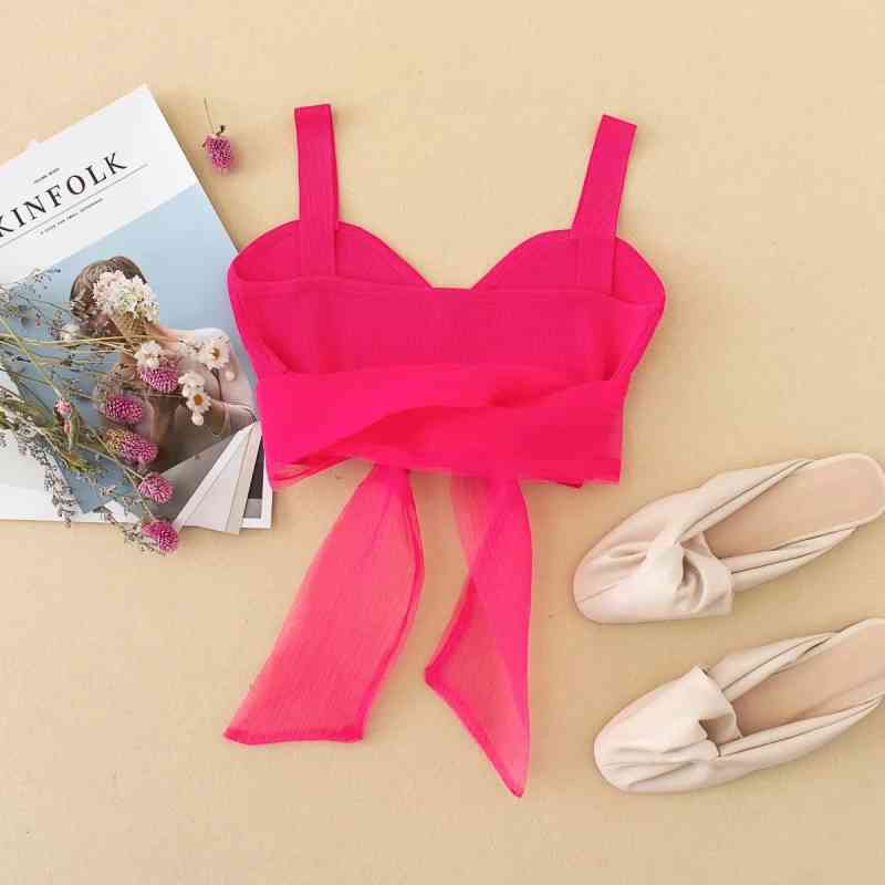 Sexy women pink tank tops summer fashion ladies elegant bow sweet female vintage slim bomb mesh girls chic 210430