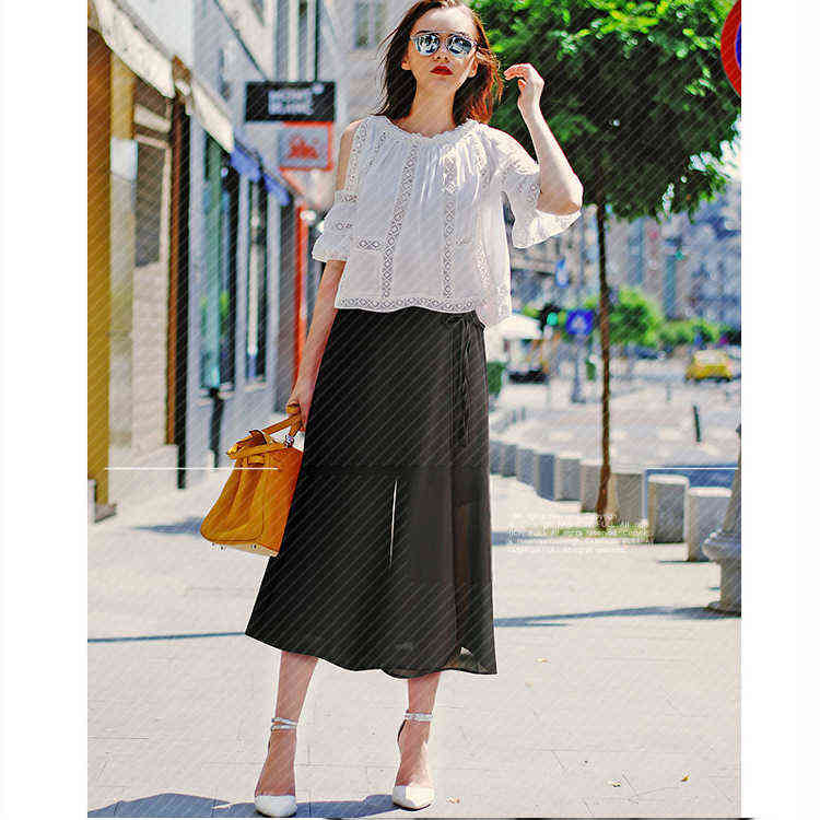ANASUNMOON Summer European Style Plus Size 5XL Women Trousers Casual Loose Chiffon Calf- Length Pants Black Wide Leg Ladies Pant 211115