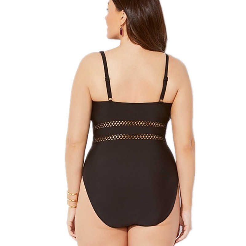 Mesh Insert High Waist Plus Size Swimsuits V Neck Swimwear Push Up Swim Suit for Women Ladies Bathing Suits Black 8xl 210625