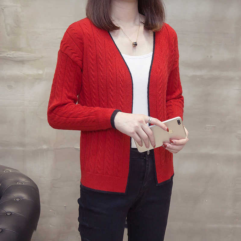 PEONFLY Knitted Cardigan Women Autumn Long Sleeve V Neck Women's Sweater Cardigan Female Open Stitch Pull Femme Blue 210918