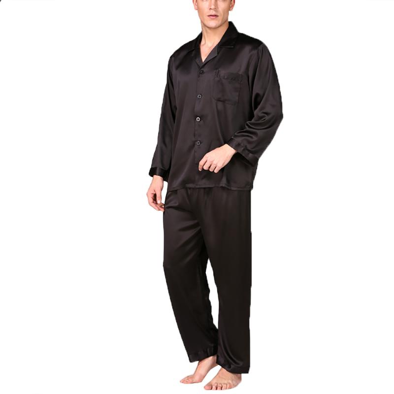Summer Mens Pajama Set Imitation Silk Pajamas Men Sleepwear Print Shirt Long Sleeve Top Pants Sexy Nightwea Men's