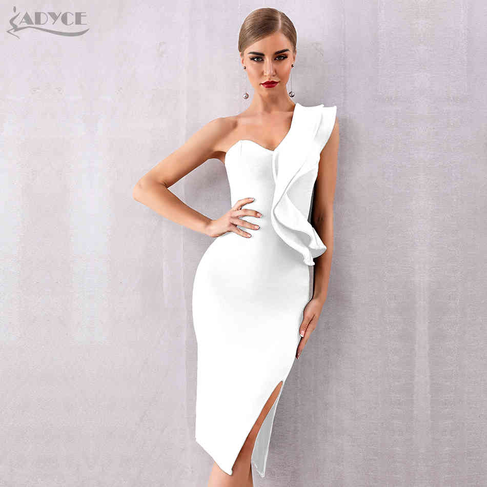 Summer Women Bandage Dress Sexy One Shoulder Ruffles Bodycon Club es Vestidos Celebrity Evening Party 210423