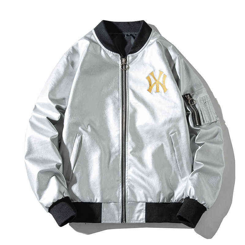 Male Bomber Jacket Men Motorcycle Faxu Leahter Jacket Embroidered Stand Collar Outwear Casual Windbreaker veste homme fall 211111