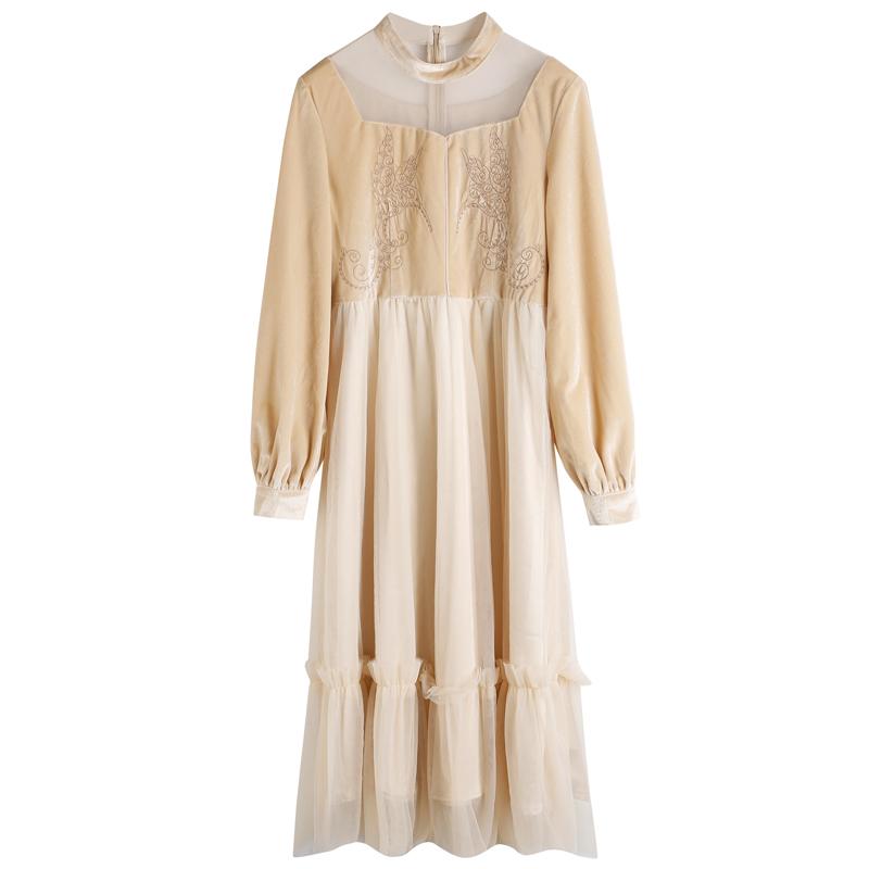 Fashion Women's Clothing Autumn Stand Vintage Full Mid-Calf Dresses Casual