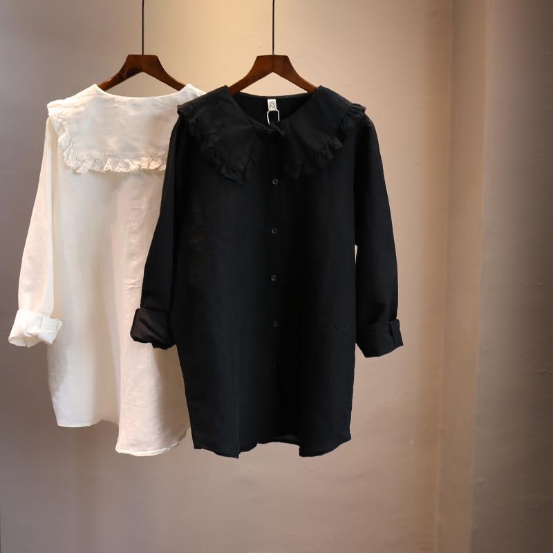 Nomikuma Sweet Peter Pan Collar Women Blouse Causal Long Sleeve Korean Shirts Spring Summer New Blusas Camisas Mujer 6G837 210427