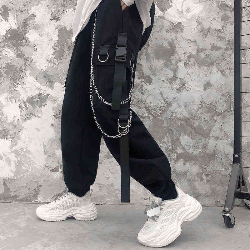 Women Cargo Harem Pants Side Pockets Black White Hip Hop Casual Male Female Joggers Trousers Fashion Streetwear 211115