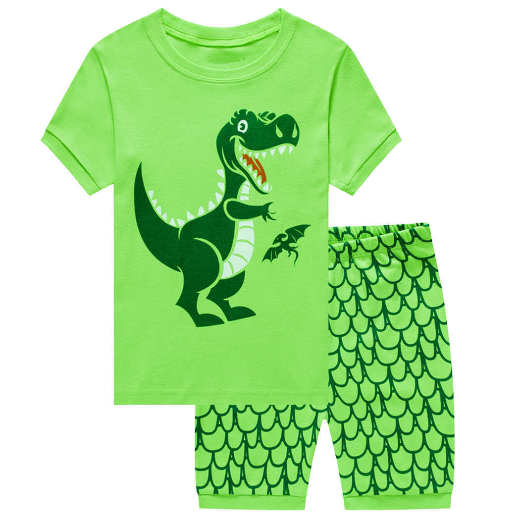 Kids Summer Pyjamas Set Boys Dinosaur Pjs Short Sleeve Pajama Cotton Sleepwear Dino Nightwear Children Outfit Age 2-7T 210729