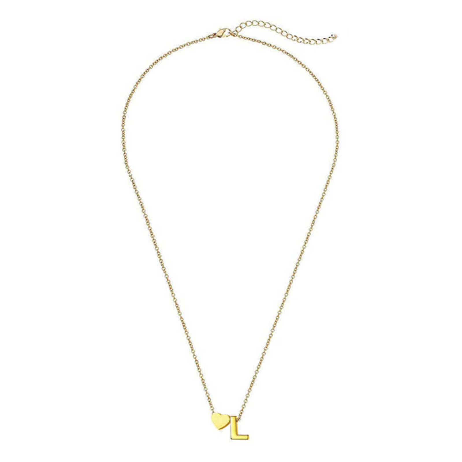 Fashion Tiny Heart Initial Necklace Gold Silver Color Stainless Steel Letter Name Choker Necklace For Women Pendant Jewelry Gift H1125
