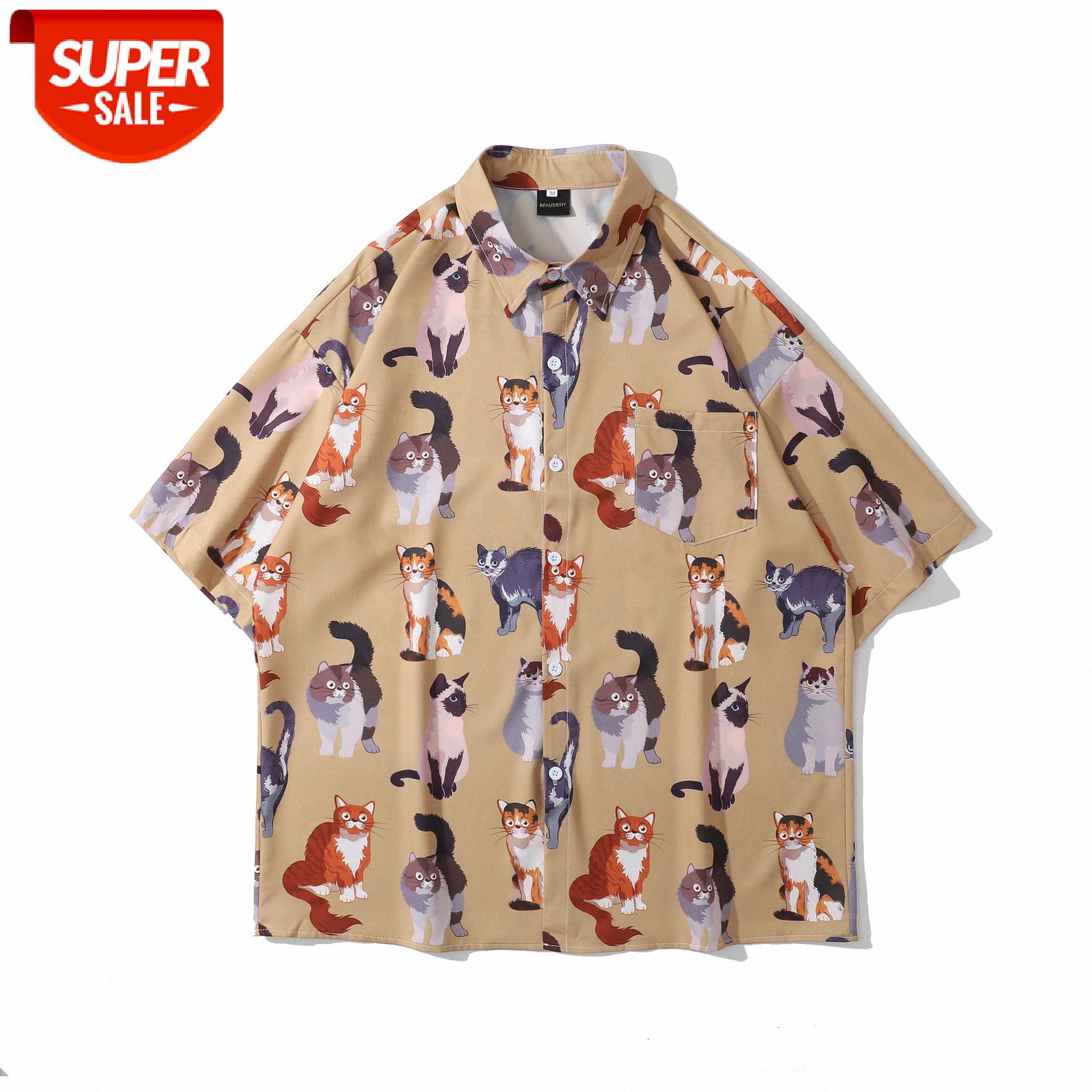 Japanese fun cat full print short-sleeved shirt male retro Hong Kong style street loose couple #2J9R, White;black
Japanese fun cat full print short-sleeved shirt male retro Hong Kong style street loose couple #2J9R, White;black