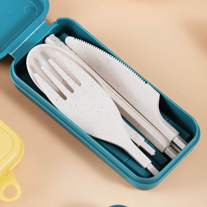 Wheat Straw Tableware Set Portable Folding Tablewares Cutlery Knife Fork Spoon Chopsticks Detachable With Storage Box