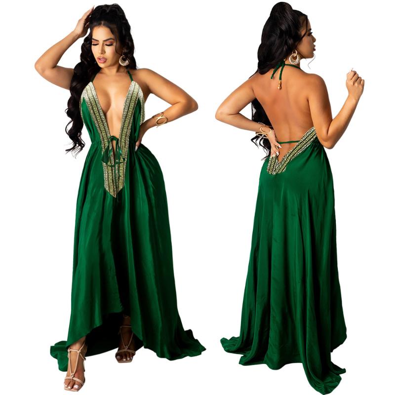 Women's Swimwear 2021 Deep V Neck Satin Bikini Cover-ups Sexy Backless Summer Beach Dress Women Wear Swim Suit Cover Up