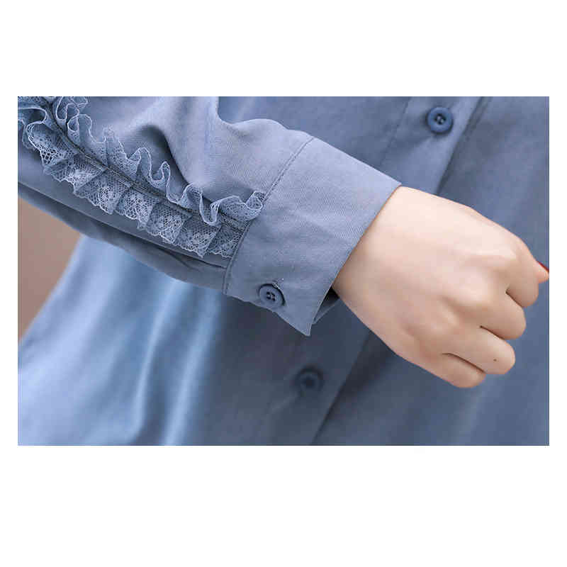 Long Sleeve Solid Blouse Women Shirt OL Casual Bow Collar Cardigan Clothes Blue Pink Camisas Mujer 6946 50 210508