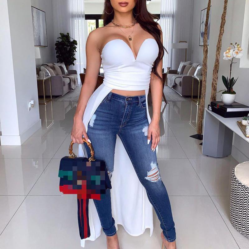 Women Dress Strapless Sleeveless Maxi es Asymmetry Hem High Waist Long Irregular Plus Size Ladies es 210513