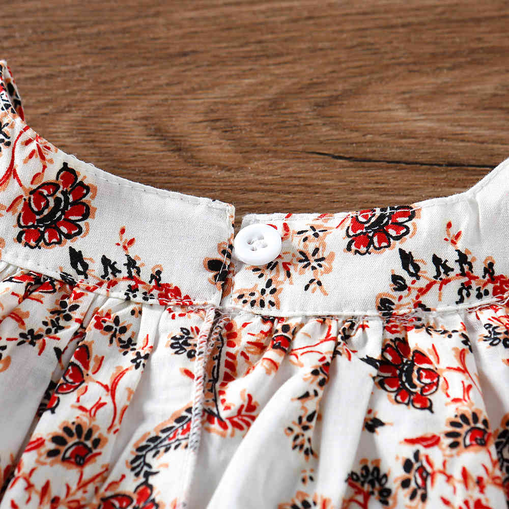 Sleeveless Girl Dress Summer Sweet Off-shoulder Waist Floral Children's Fashion Clothes 210515