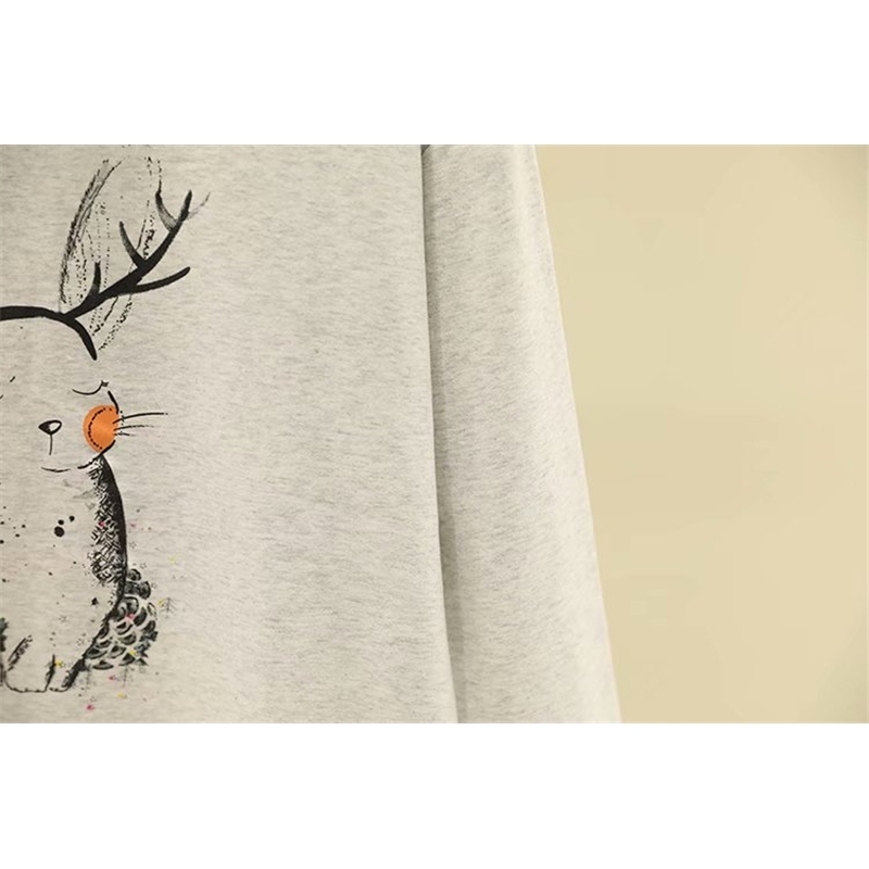 Streetwear Women Cartoon Rabbits Print Hoodies Fashion Ladies O-Neck Tops Causal Female Chic Grey Pullovers 210430