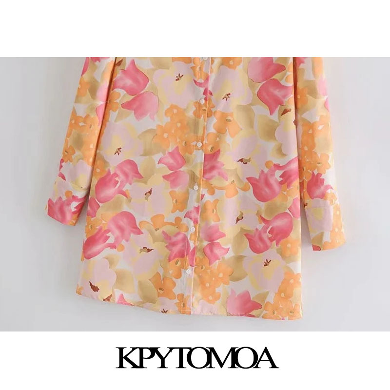 Women Chic Fashion Floral Print Loose Mini Shirt Dress Long Sleeve Button-up Female Dresses Vestidos Mujer 210420