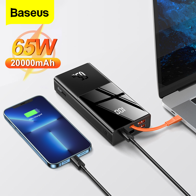 Baseus 65W Power Bank 20000mAh Portable PD Fast Charger Powerbank Phone External Battery For Macbook Air Notebook iPhone Xiaomi
Baseus 65W Power Bank 20000mAh Portable PD Fast Charger Powerbank Phone External Battery For Macbook Air Notebook iPhone Xiaomi