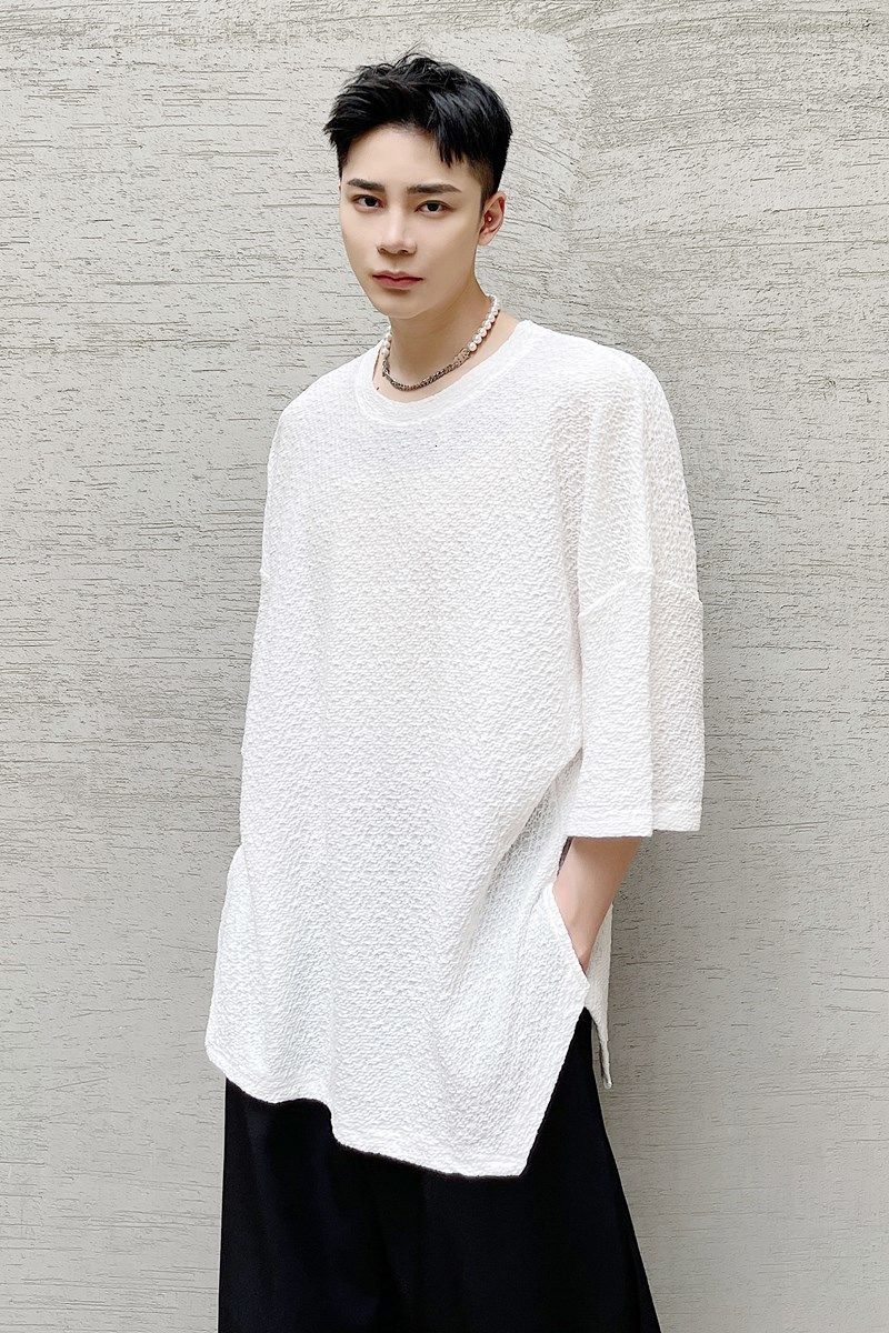 IEFB Oversized T-shirt Embossed Fabric Fashion Half Sleeve T-shirts Man Summer Korean Trend Tee Tops 9Y7730 210524
