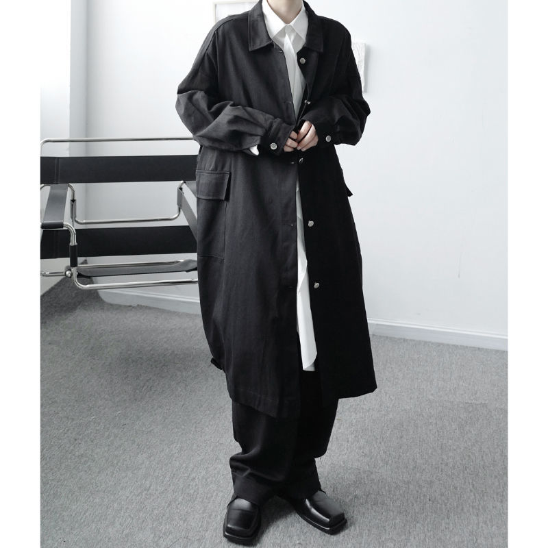 IEFB /men's wear spring male cotton mid-length loose trench coat niche casual large size single breasted windbreaker 9Y4053 210524