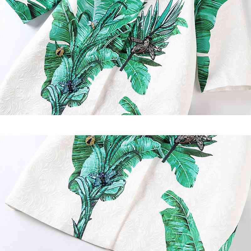 Fashion Runway Summer Coat Women's Long Sleeve Floral Print Crystal Beading Casual Outerwear Overcoat 210522