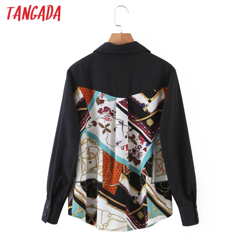Women Vintage Print Chiffon Long Sleeve Spring Chic Female Casual Loose Shirt QW93 210416