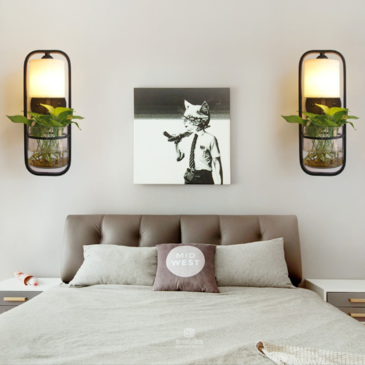 Modern plant wall lamp living room bedroom bedside bar restaurant club hotel iron glass aisle decoration lamp