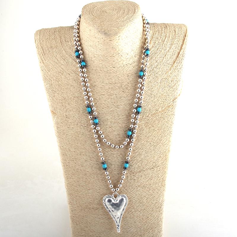 Pendant Necklaces Md Fashion Bohemian Tribal Jewelry 6mm Metal Beads / Turq Long Knotted Heart Necklace For Women
Pendant Necklaces Md Fashion Bohemian Tribal Jewelry 6mm Metal Beads / Turq Long Knotted Heart Necklace For Women